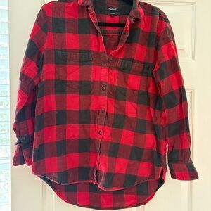 Madewell Oversized Red and Black Plaid Flannel Shirt